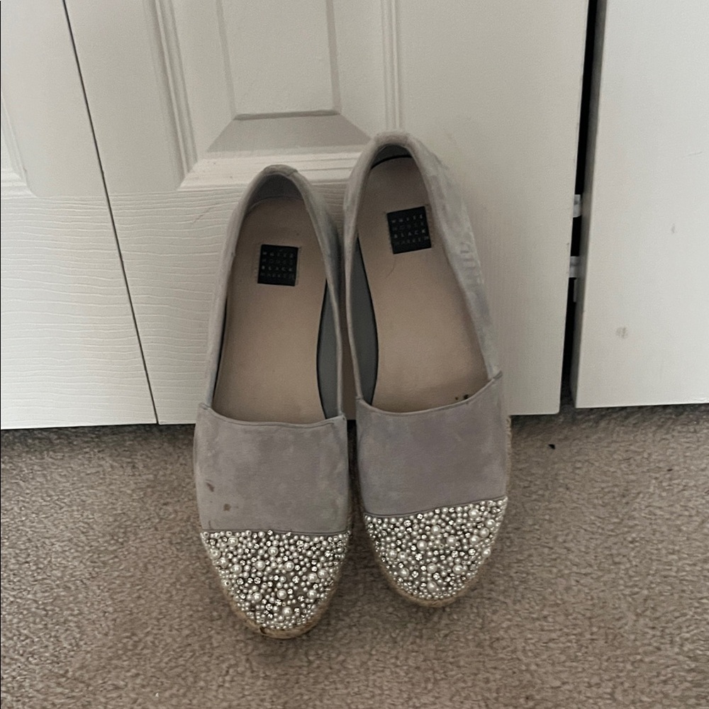 White House Black Market Gray Espadrilles with Embellished Toes